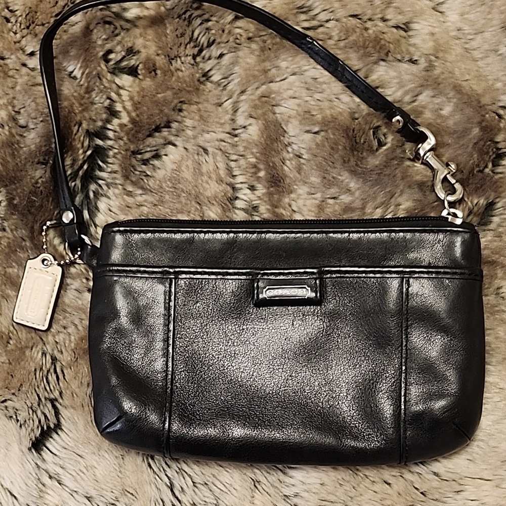 Coach Shiny Black Leather Wristlet